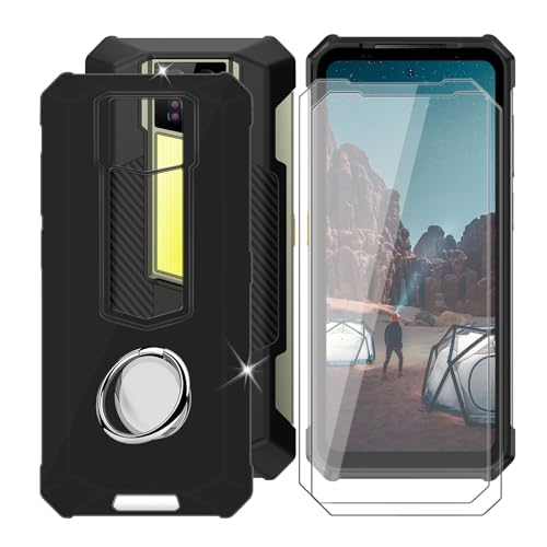 Ikiiqii für Ulefone Armor 24 (6.78") Handyhülle + Displayschutz(2 Sätze), Hülle rutschfeste Stoßkasten Schale Schutzhülle mit Handy Ring Handyhalter Fingerhalter 360° - Schwarz von Ikiiqii