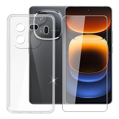 Ikiiqii für Vivo IQOO 12 (6.78") Handyhülle + Gehärtetes Glas, Hülle rutschfeste Stoßfest Sturzsichere Schutzhülle Weich Silikon Case - Transparent von Ikiiqii