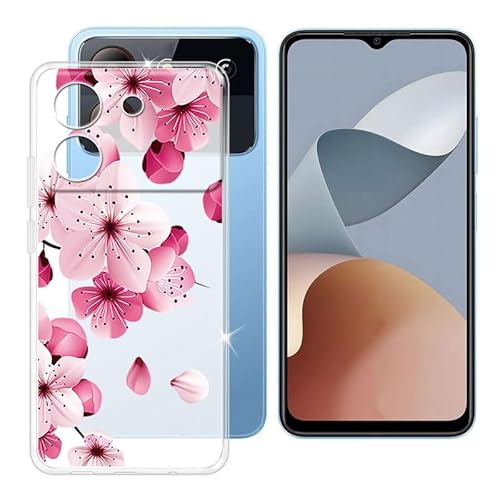 Ikiiqii für ZTE Blade A54 (6.60") Handyhülle, Transparent Hülle rutschfeste Stoßfest Sturzsichere Schutzhülle Schale Weich Silikon Case für ZTE Blade A54 - Rosa Blumen von Ikiiqii