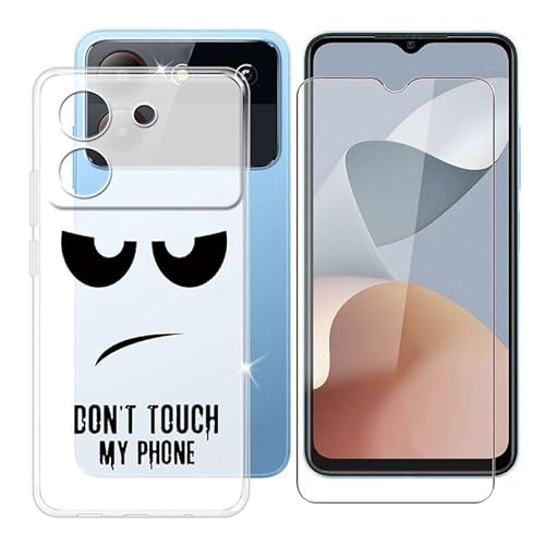 Ikiiqii für ZTE Blade A54 (6.60") Handyhülle + Gehärtetes Glas, Hülle rutschfeste Stoßfest Sturzsichere Schutzhülle Weich Silikon Case - Nicht anfassen von Ikiiqii