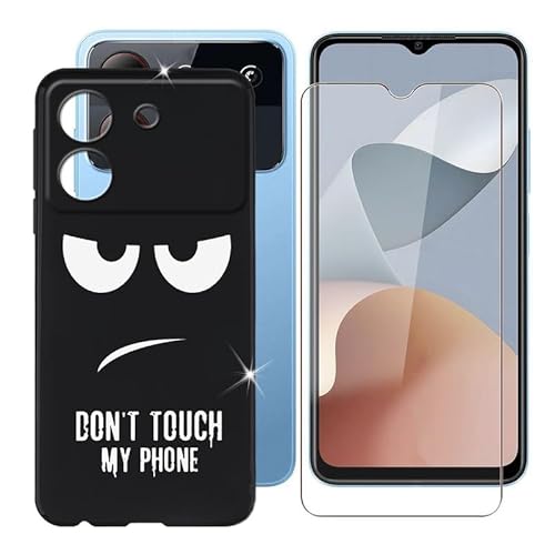 Ikiiqii für ZTE Blade A54 (6.60") Handyhülle + Gehärtetes Glas, Hülle rutschfeste Stoßfest Sturzsichere Schutzhülle Weich Silikon Case - Nicht anfassen von Ikiiqii