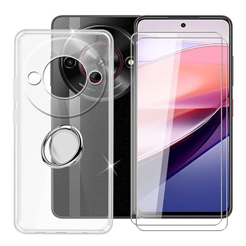Ikiiqii für ZTE Nubia Focus 5G (6.60") Handyhülle + Displayschutz(2 Sätze), Hülle rutschfeste Stoßkasten Schale Schutzhülle mit Handy Ring Handyhalter Fingerhalter 360° - Transparent von Ikiiqii