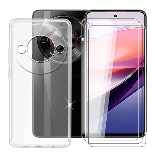 Ikiiqii für ZTE Nubia Focus 5G (6.60") Handyhülle + Displayschutz(3 Sätze), Hülle rutschfeste Stoßkasten Schale Schutzhülle + Gehärtetes Glas - Transparent von Ikiiqii
