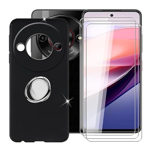 Ikiiqii für ZTE Nubia Focus 5G (6.60") Handyhülle + Displayschutz(3 Sätze), Hülle rutschfeste Stoßkasten Schale Schutzhülle mit Handy Ring Handyhalter Fingerhalter 360°-Schwarz von Ikiiqii