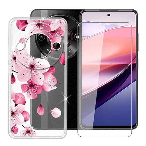Ikiiqii für ZTE Nubia Focus 5G (6.60") Handyhülle + Gehärtetes Glas, Hülle rutschfeste Stoßfest Sturzsichere Schutzhülle Weich Silikon Case - Rosa Blumen von Ikiiqii