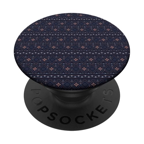 Geometrisches Muster, Marineblau und Koralle PopSockets Klebender PopGrip von Ikota Design