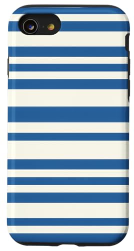 Patrón de Rayas Azul Marino y Blanco - Estilo Náutico Retro Hülle für iPhone SE (2020) / 7 / 8 von Ikota Design