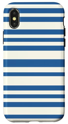 Patrón de Rayas Azul Marino y Blanco - Estilo Náutico Retro Hülle für iPhone X/XS von Ikota Design