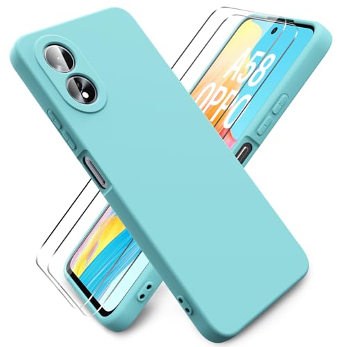 Ikziwreo Hülle für Oppo A58 4G Flüssig Silikon mit 2 Stück Schutzfolie, Kratzfestes Stoßfest Handyhülle(Eisblau) von Ikziwreo
