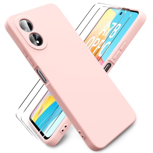 Ikziwreo Hülle für Oppo A78 4G Flüssig Silikon mit 2 Stück Schutzfolie, Kratzfestes Stoßfest Handyhülle(Rosa) von Ikziwreo