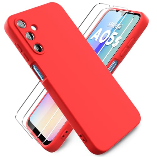 Ikziwreo - Hülle für Samsung Galaxy A05s Handyhülle, mit 2 Stück Displayschutzfolien, Reiner Farbe Ultradünne Weich Silikonhülle, Stoßfeste Anti-Scratch Gummi Schutzhülle - Rot von Ikziwreo