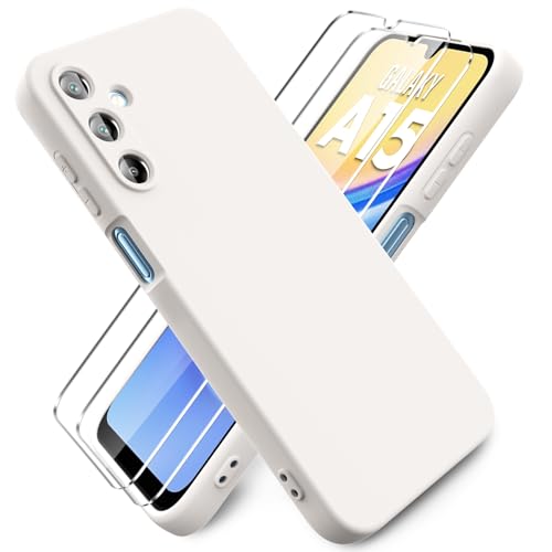Ikziwreo - Hülle für Samsung Galaxy A15 4G/5G Handyhülle, mit 2 Stück Displayschutzfolien, Reiner Farbe Ultradünne Weich Silikonhülle, Stoßfeste Anti-Scratch Gummi Schutzhülle - Taupe von Ikziwreo