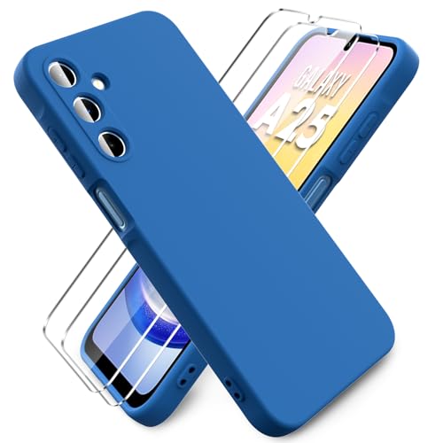 Ikziwreo - Hülle für Samsung Galaxy A25 5G Handyhülle, mit 2 Stück Displayschutzfolien, Reiner Farbe Ultradünne Weich Silikonhülle, Stoßfeste Anti-Scratch Gummi Schutzhülle - Blau von Ikziwreo