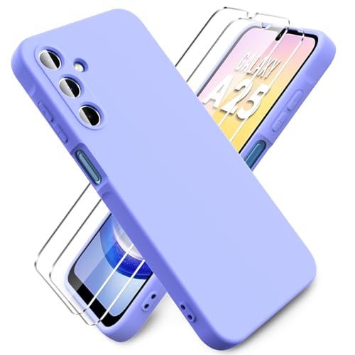 Ikziwreo - Hülle für Samsung Galaxy A25 5G Handyhülle, mit 2 Stück Displayschutzfolien, Reiner Farbe Ultradünne Weich Silikonhülle, Stoßfeste Anti-Scratch Gummi Schutzhülle - Lila von Ikziwreo