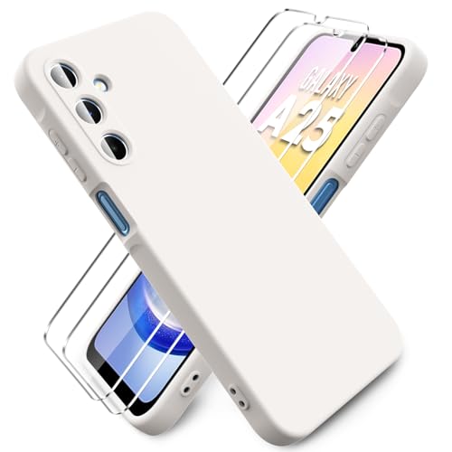 Ikziwreo - Hülle für Samsung Galaxy A25 5G Handyhülle, mit 2 Stück Displayschutzfolien, Reiner Farbe Ultradünne Weich Silikonhülle, Stoßfeste Anti-Scratch Gummi Schutzhülle - Taupe von Ikziwreo