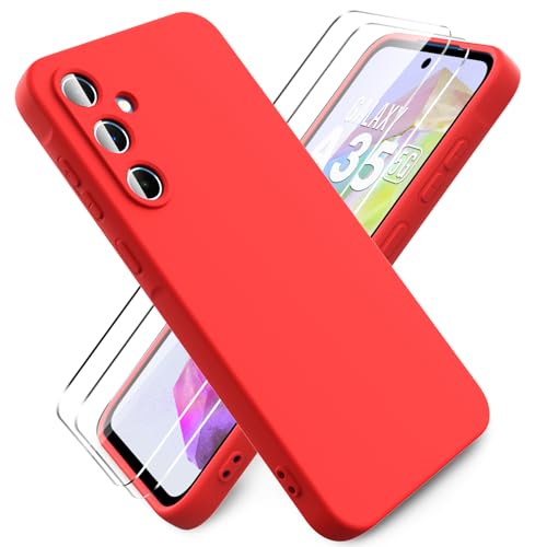 Ikziwreo - Hülle für Samsung Galaxy A35 5G Handyhülle, mit 2 Stück Displayschutzfolien, Reiner Farbe Ultradünne Weich Silikonhülle, Stoßfeste Anti-Scratch Gummi Schutzhülle - Rot von Ikziwreo