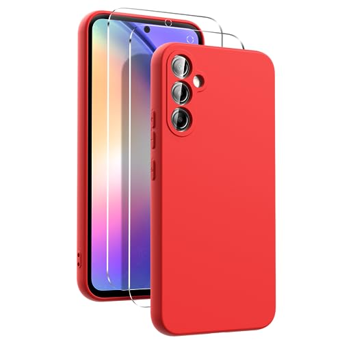 Ikziwreo - Hülle für Samsung Galaxy A54 5G Handyhülle, mit 2 Stück Displayschutzfolien, Reiner Farbe Ultradünne Weich Silikonhülle, Stoßfeste Anti-Scratch Gummi Schutzhülle - Rot Ikziwreo - Hülle für Samsung Galaxy A54 5G Handyhülle, mit 2 Stück Displayschutzfolien, Reiner Farbe Ultradünne Weich Silikonhülle, Stoßfeste Anti-Scratch Gummi Schutzhülle - Rot von Ikziwreo