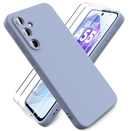Ikziwreo - Hülle für Samsung Galaxy A55 5G Handyhülle, mit 2 Stück Displayschutzfolien, Reiner Farbe Ultradünne Weich Silikonhülle, Stoßfeste Anti-Scratch Gummi Schutzhülle - Grau von Ikziwreo
