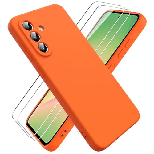 Ikziwreo Hülle für Samsung Galaxy A56 5G Handyhülle, mit 2 Stück Displayschutzfolien, Reiner Farbe Ultradünne Weich Silikonhülle, Stoßfeste Anti-Scratch Gummi Schutzhülle - Orange von Ikziwreo
