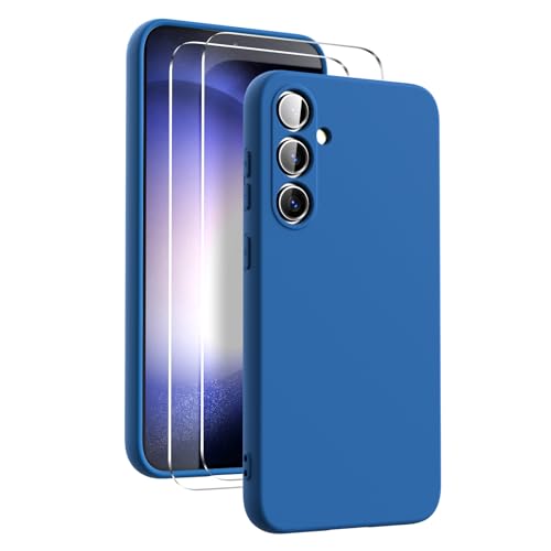 Ikziwreo - Hülle für Samsung Galaxy S23 FE 5G Handyhülle, mit 2 Stück Displayschutzfolien, Reiner Farbe Ultradünne Weich Silikonhülle, Stoßfeste Anti-Scratch Gummi Schutzhülle - Blau von Ikziwreo