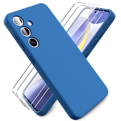 Ikziwreo - Hülle für Samsung Galaxy S24 Handyhülle, mit 2 Stück Displayschutzfolien, Reiner Farbe Ultradünne Weich Silikonhülle, Stoßfeste Anti-Scratch Gummi Schutzhülle - Blau von Ikziwreo