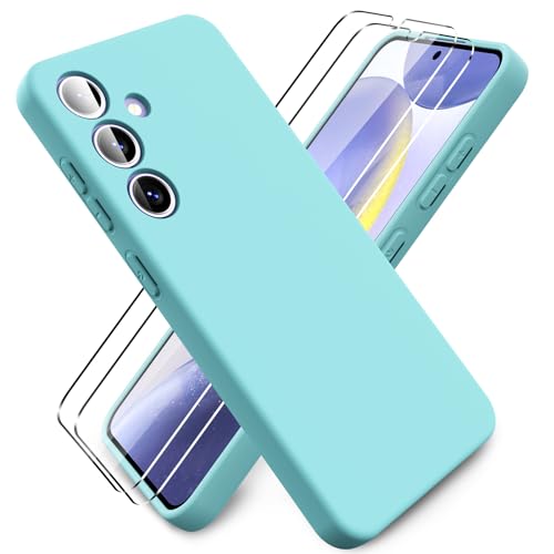 Ikziwreo - Hülle für Samsung Galaxy S24 Handyhülle, mit 2 Stück Displayschutzfolien, Reiner Farbe Ultradünne Weich Silikonhülle, Stoßfeste Anti-Scratch Gummi Schutzhülle - Eisblau von Ikziwreo