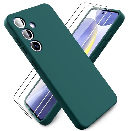 Ikziwreo - Hülle für Samsung Galaxy S24 Handyhülle, mit 2 Stück Displayschutzfolien, Reiner Farbe Ultradünne Weich Silikonhülle, Stoßfeste Anti-Scratch Gummi Schutzhülle - Nachtgrün von Ikziwreo