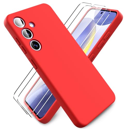 Ikziwreo - Hülle für Samsung Galaxy S24 Handyhülle, mit 2 Stück Displayschutzfolien, Reiner Farbe Ultradünne Weich Silikonhülle, Stoßfeste Anti-Scratch Gummi Schutzhülle - Rot von Ikziwreo