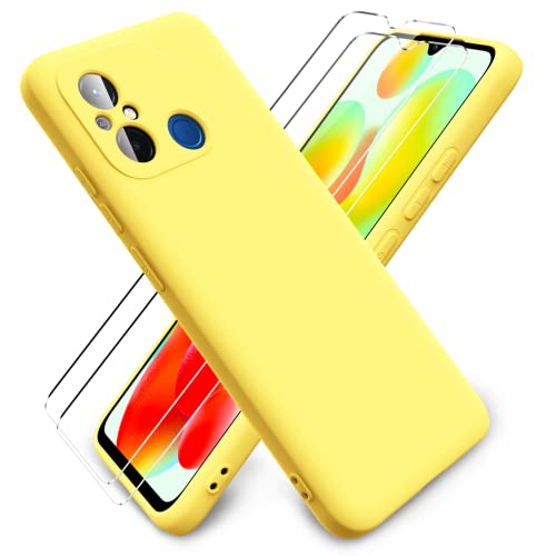 Ikziwreo Hülle für Xiaomi Redmi 12C/12 C/11A/POCO C55 + [2 Stück] Display Schutzfolie, Schlank Weich Dünn TPU Case Stoßfest Anti-Scratch Hülle Mit Mikrofaser - Gelb von Ikziwreo