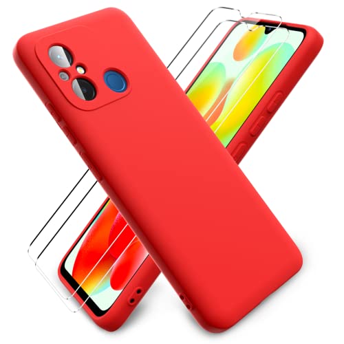 Ikziwreo Hülle für Xiaomi Redmi 12C/12 C/11A/POCO C55 + [2 Stück] Display Schutzfolie, Schlank Weich Dünn TPU Case Stoßfest Anti-Scratch Hülle Mit Mikrofaser - Rot von Ikziwreo