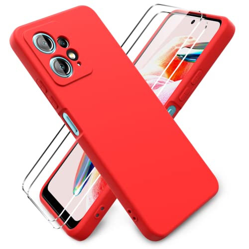 Ikziwreo Hülle für Xiaomi Redmi Note 12 4G + [2 Stück] Display Schutzfolie, Schlank Weich Dünn TPU Case Stoßfest Anti-Scratch Hülle Mit Mikrofaser - Rot von Ikziwreo