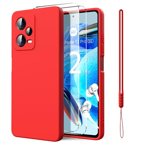 Ikziwreo Hülle für Xiaomi Redmi Note 12 Pro 5G mit 2 Stück Hartglas Schutzfolie, Silikon Ultra dünn Mikrofaser Kamera Schutz Anti Kratzer Handyhülle - Rot von Ikziwreo