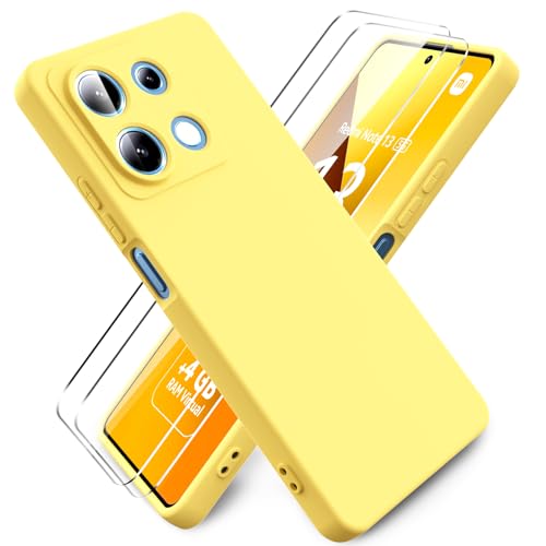 Ikziwreo - Hülle für Xiaomi Redmi Note 13 5G Handyhülle, mit 2 Stück Displayschutzfolien, Reiner Farbe Ultradünne Weich Silikonhülle, Stoßfeste Anti-Scratch Gummi Schutzhülle - Gelb von Ikziwreo