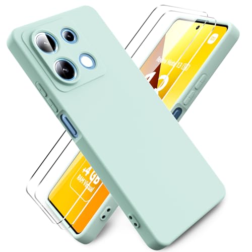 Ikziwreo - Hülle für Xiaomi Redmi Note 13 5G Handyhülle, mit 2 Stück Displayschutzfolien, Reiner Farbe Ultradünne Weich Silikonhülle, Stoßfeste Anti-Scratch Gummi Schutzhülle - Minzgrün von Ikziwreo