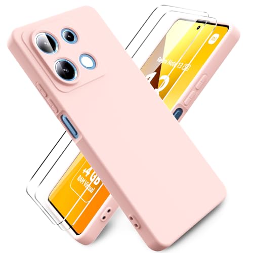 Ikziwreo - Hülle für Xiaomi Redmi Note 13 5G Handyhülle, mit 2 Stück Displayschutzfolien, Reiner Farbe Ultradünne Weich Silikonhülle, Stoßfeste Anti-Scratch Gummi Schutzhülle - Rosa von Ikziwreo