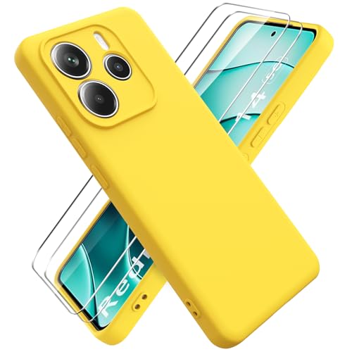 Ikziwreo Hülle für Xiaomi Redmi Note 14 5G Handyhülle, mit 2 Stück Displayschutzfolien, Reiner Farbe Ultradünne Weich Silikonhülle, Stoßfeste Anti-Scratch Gummi Schutzhülle - Gelb von Ikziwreo