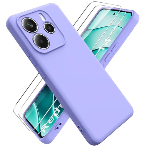 Ikziwreo Hülle für Xiaomi Redmi Note 14 5G Handyhülle, mit 2 Stück Displayschutzfolien, Reiner Farbe Ultradünne Weich Silikonhülle, Stoßfeste Anti-Scratch Gummi Schutzhülle - Lila von Ikziwreo