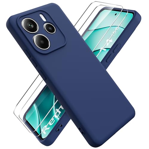 Ikziwreo Hülle für Xiaomi Redmi Note 14 5G Handyhülle, mit 2 Stück Displayschutzfolien, Reiner Farbe Ultradünne Weich Silikonhülle, Stoßfeste Anti-Scratch Gummi Schutzhülle - Mitternachtsblau von Ikziwreo