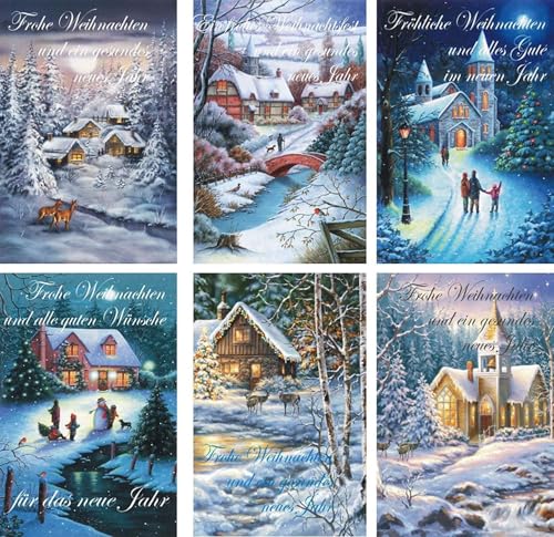 Iloda 10 Weihnachtskarten mit Umschlag 22-0175, Glückwunsch-karten für Weihnachten, Weihnachtsgrußkarten mit 6 tollen Motiven und Neujahrsgrüßen von Iloda