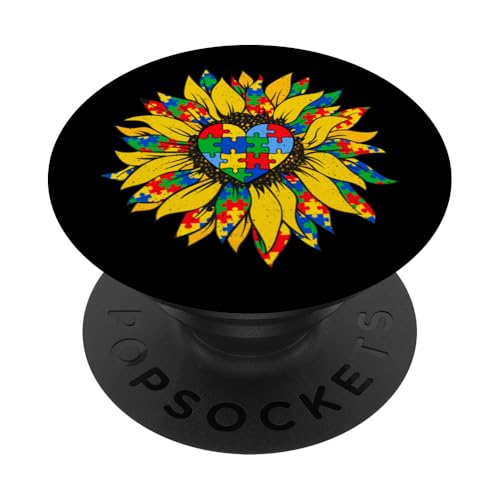 Autism Awareness Sunflower Heart PopSockets Klebender PopGrip Autism Awareness Sunflower Heart PopSockets Klebender PopGrip von Im April tragen wir blaue