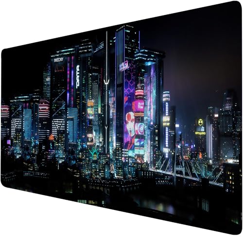 Imegny Cyberpunk Neon City Schreibtischunterlage, Anime-Mauspad, Gaming-Mauspad, Schreibtischunterlage, 35,4 x 15,7 cm, große Mauspads für Schreibtisch, erweiterte Tastatur-Mauspad mit Anti-Rutsch (90 von Imegny