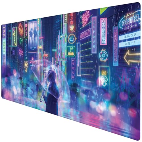 Imegny Großes Gaming-Mauspad, erweiterte XXL-Schreibtischunterlage & rutschfeste Gummimatte für Mäuse und Tastatur mit genähten Kanten (90x40 cyberpunkgirl073) von Imegny