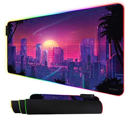 Imegny RGB-Gaming-Mauspad, professionelles Gaming-Mauspad mit bunten LED-Lichtern, reibungslose und genaue Steuerung 89,9 x 39,9 cm (9040 rg-sun city 3) von Imegny