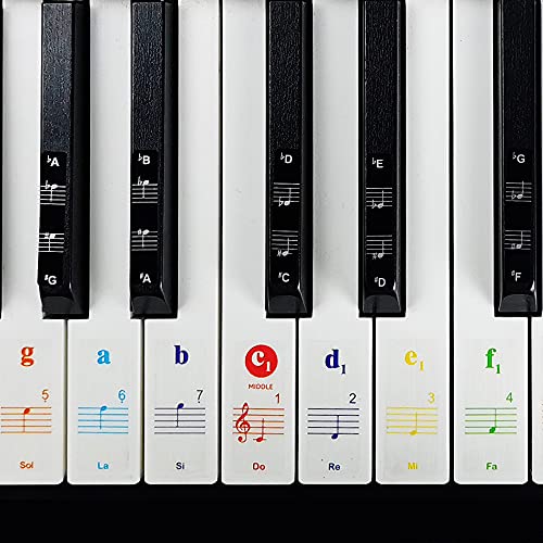 Imelod Keyboard oder Piano Sticker für 49/61/76/88 Key, Piano und Keyboard Music Note Full Set Stickers für weiße und schwarze Tasten, transparent und abnehmbar, perfekt für Kinder und Anfänger (bunt) von Imelod