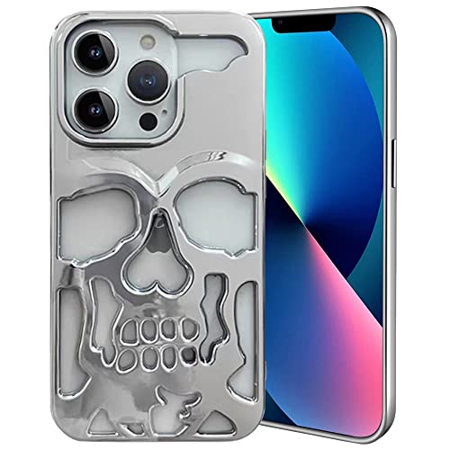Imogacla 2023 Luxus-Totenkopf-Handyhülle, für iPhone 11, Metall, hohl, weiche Schutzhülle, Persönlichkeitsschnitzerei, silberfarben von Imogacla