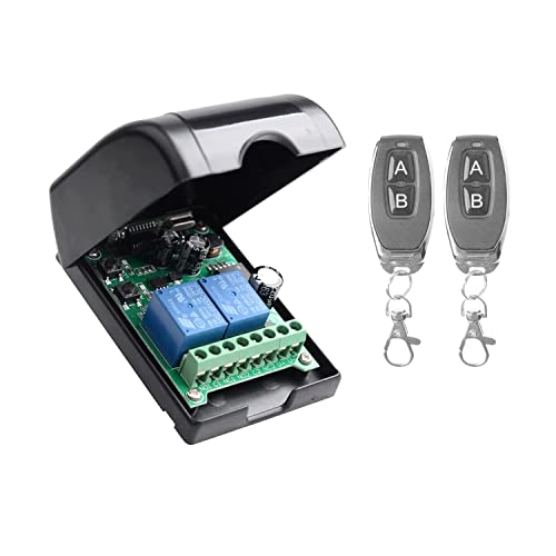 Universal Funk-Fernbedienungsschalter DC 12V 24V 36V 48V 2 kanal 10A Relais Empfänger Modul 2 Kanal RF Handsender für verschiedene Funksteuerungen motor licht mit 2 Metall Fernbedienung von Imoumou