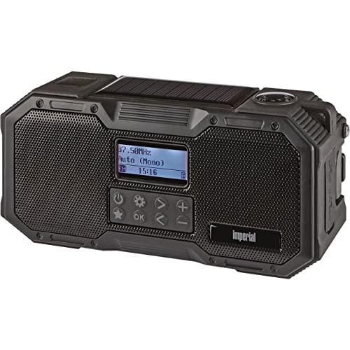 Imperial DABMAN OR 1 - DAB+ Kurbelradio / Notfallradio - Digitalradio (DAB/DAB+/UKW/FM, Bluetooth, Solarzelle, Kurbel, Akku, Taschenlampe, Leselicht, SOS, Thermometer, IPX5 wasserdicht, Powerbank), Klein von Imperial