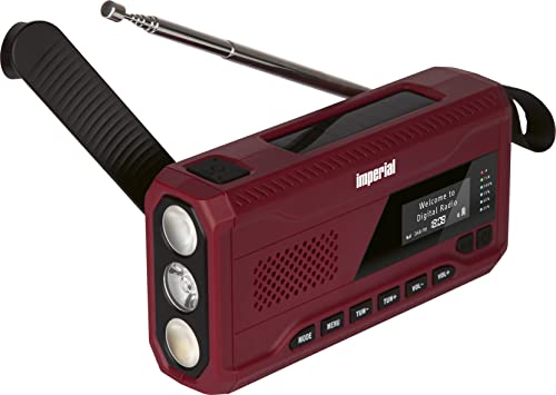 Imperial DABMAN OR 2 - DAB+ Kurbelradio/Notfallradio - tragbares Digitalradio (Radio, DAB/DAB+/UKW/FM, Bluetooth, Solarzelle, Kurbel, Akku, Taschenlampe, SOS, Powerbank) rot, Klein von Imperial