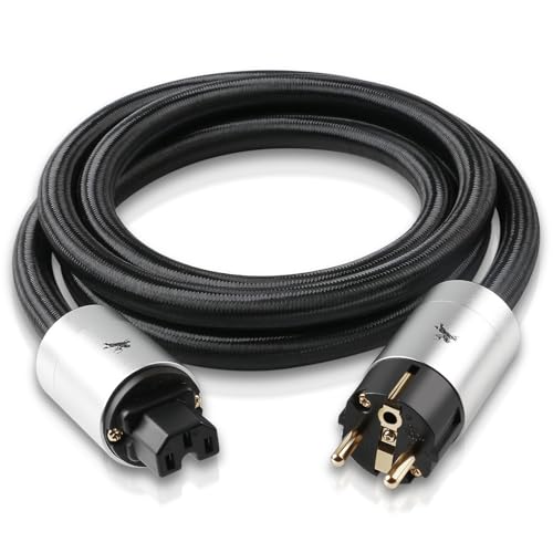 Impeto HiFi Stromkabel 2 Polig [1M] Kupferabschirmung, OFC Buchse Netzkabel AC High End Kaltgerätekabel,16mm C15 Geräteanschlusskabel für DVD/Verstärker/Decoder/Subwoofer/AMP -1M von Impeto