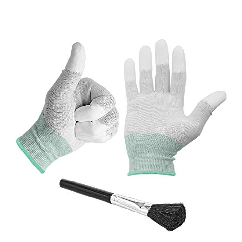 Minadax Staub- Dust- Reinigungspinsel 15cm Weiche Borsten + Antistatik Handschuhe Gr. -M von Impulsfoto